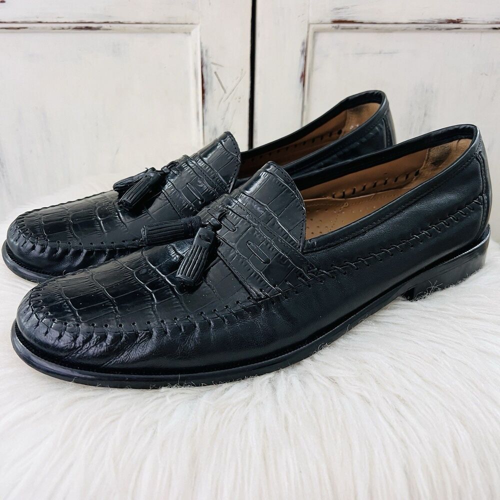 Florsheim Black Leather Faux Croc Reptile Skin Tasseled Dress Shoes - Mens 11.5B